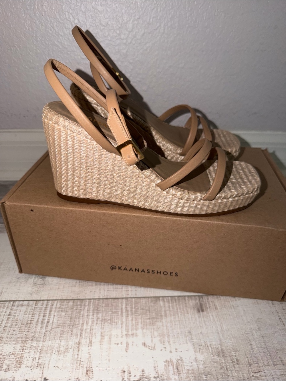 NIB Kaanas ARECA Blush Woven Wedge Sandals